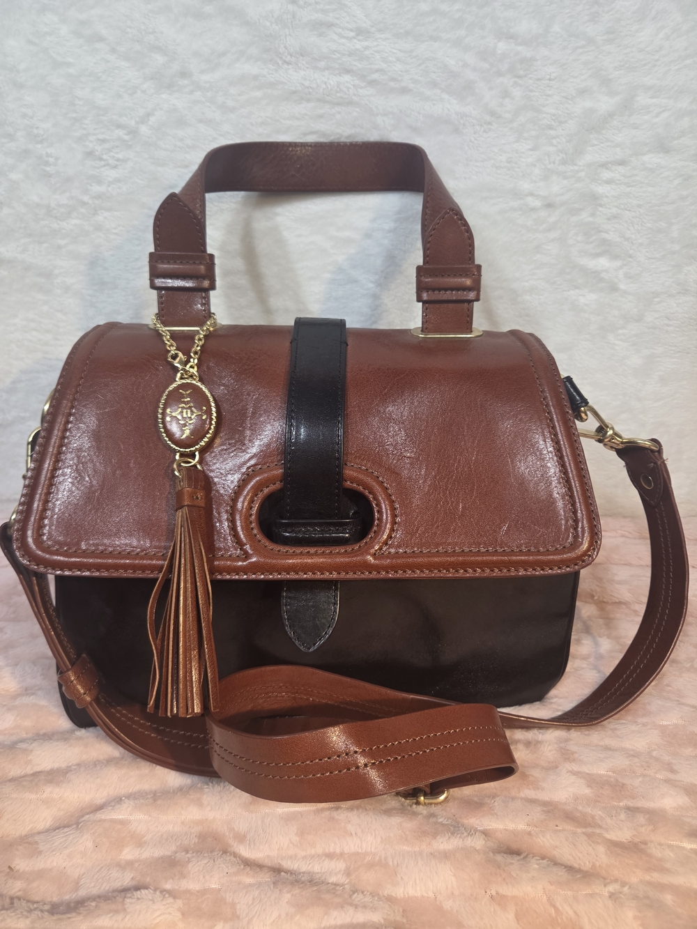 Nanette Lepore Brown & Black Leather Tassel Shoulder Bag